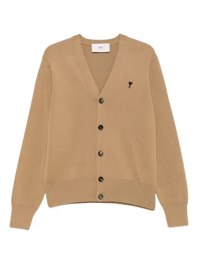 Ami Alexandre Mattiussi Ami De Coeur-embroidered Cardigan In Brown