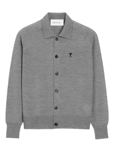 Ami Alexandre Mattiussi Ami De Coeur Embroidered Cardigan In Gray