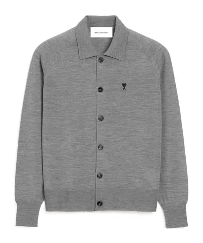 Ami Alexandre Mattiussi Ami De Coeur Embroidered Cardigan In Gray