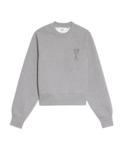 Ami Alexandre Mattiussi Ami De Coeur Embroidered Crewneck Sweatshirt In Gray