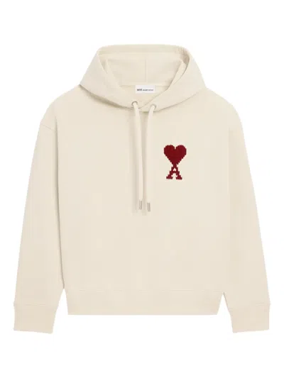 Ami Alexandre Mattiussi Ami De Coeur Embroidered Hoodie In Neutral