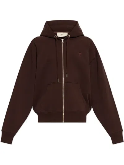 Ami Alexandre Mattiussi Ami De Coeur-embroidered Hoodie In Rot