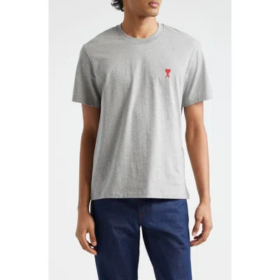 Ami Alexandre Mattiussi Ami De Coeur Embroidered Organic Cotton T-shirt In Heather Grey