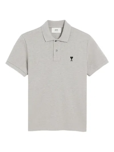 Ami Alexandre Mattiussi Ami Paris Logo Embroidered Short Sleeved Polo Shirt In Gray