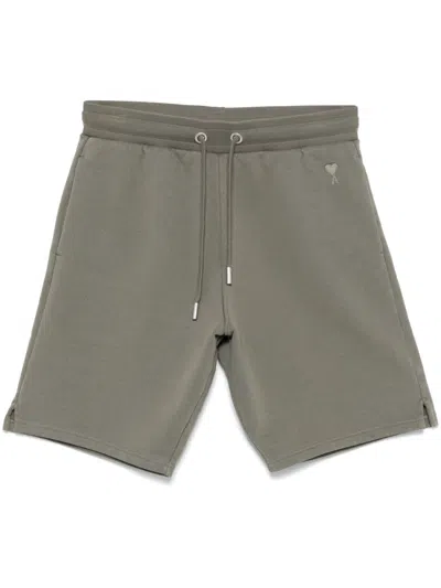 Ami Alexandre Mattiussi Ami De Coeur-embroidered Shorts In Smocked Grey