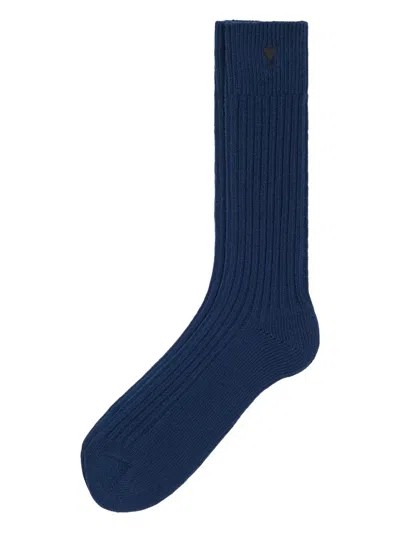 Ami Alexandre Mattiussi Ami De Coeur Embroidered Socks In Blue