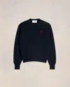 Ami Alexandre Mattiussi Ami Navy Blue Cotton Jersey Sweater With Signature Embroidered Motif In Night Blue