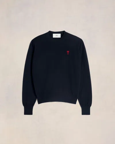 Ami Alexandre Mattiussi Ami De Coeur Embroidery Crew Neck Sweater Blue In Night Blue