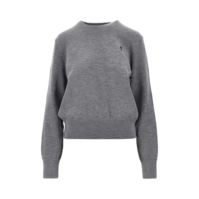 Ami Alexandre Mattiussi Ami De Coeur Embroidery Crewneck Sweater In Grey