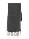 Ami Alexandre Mattiussi Ami De Coeur-embroidery Fringed Scarf In Gray