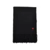 Ami Alexandre Mattiussi Ami Paris Ami De Coeur Wool Scarf With Fringed Edges In Black