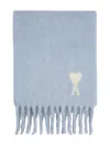 Ami Alexandre Mattiussi Fringed Rectangular Scarf Featuring Ami De Coeur Motif In Blue