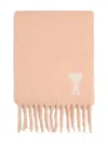 Ami Alexandre Mattiussi Fringed Rectangular Scarf In Soft Powder Pink With Jacquard Detail In Pink