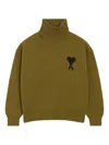 Ami Alexandre Mattiussi Khaki Wool Ami De Coeur Funnel Neck Sweater Green In Green