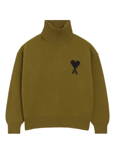 Ami Alexandre Mattiussi Embroidered-logo Sweater In Green