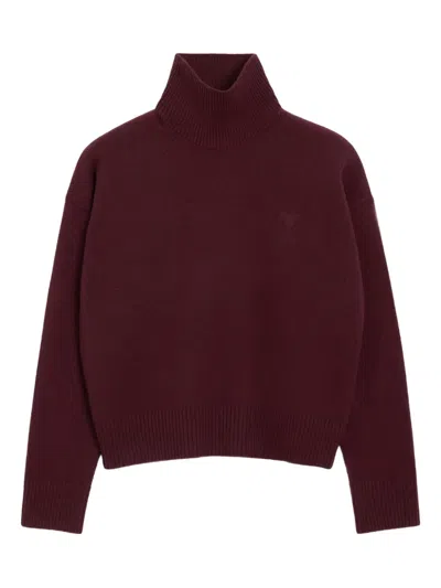 Ami Alexandre Mattiussi Ami De Coeur Funnel Neck Sweater In Burgundy