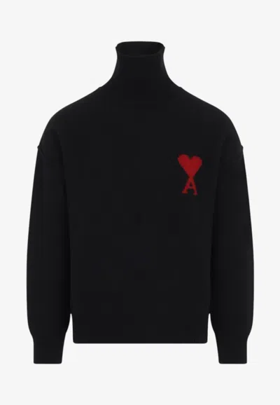 Ami Alexandre Mattiussi Ami De Coeur Funnel Neck Sweater In Black