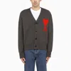 Ami Alexandre Mattiussi Heather Grey Wool Cardigan With Embroidered Logo In Gray