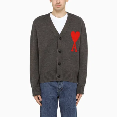 AMI ALEXANDRE MATTIUSSI AMI DE COEUR GREY WOOL CARDIGAN