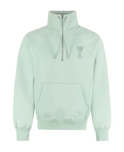 Ami Alexandre Mattiussi Ami De Coeur Half-zip Sweatshirt In White