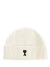 Ami Alexandre Mattiussi Merino Wool Logo Beanie In Neutral