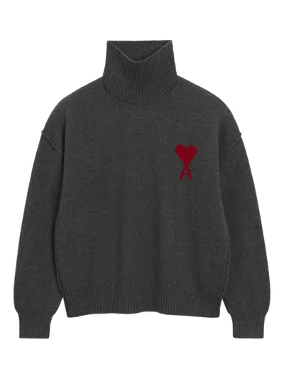 Ami Alexandre Mattiussi Ami De Coeur Heart-intarsia Roll-neck Sweater In Brown