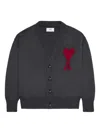 Ami Alexandre Mattiussi Heather Grey Wool Cardigan With Embroidered Logo In Gray