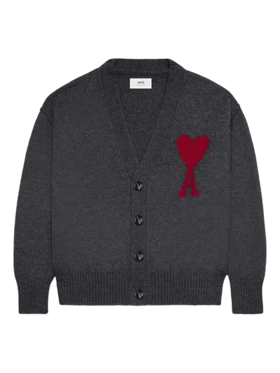 Ami Alexandre Mattiussi Ami Paris Ami De Coeur Heather Grey Wool Cardigan Men In Multi