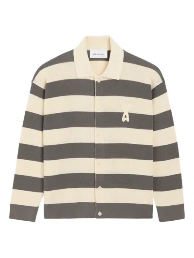 Ami Alexandre Mattiussi White And Brown Cotton Ami De Coeur Cardigan Multicolor