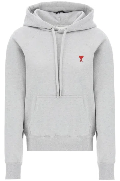 Ami Alexandre Mattiussi Logo-embroidered Organic-cotton Hoodie In Gray