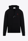 Ami Alexandre Mattiussi Ami Black Cotton Hoodie With Embroidered Logo And Functional Pockets In Black