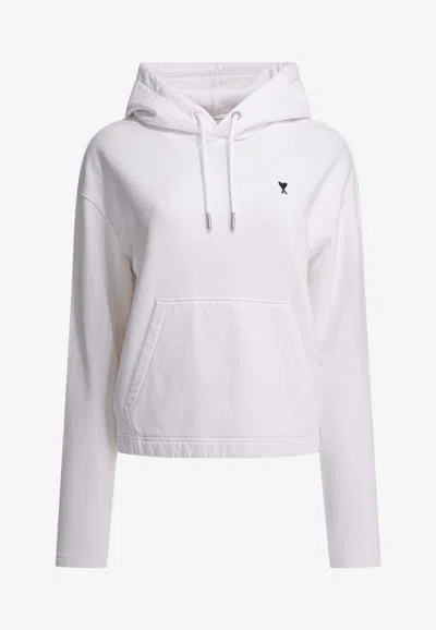 Ami Alexandre Mattiussi Ami Paris Molleton Grey Hoodie With Black Embroidered Logo In Gray