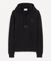 Ami Alexandre Mattiussi Ami Black Cotton Hoodie With Embroidered Logo And Functional Pockets