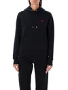 Ami Alexandre Mattiussi Cotton Hoodie With Drawstring Hood And Red Logo Embroidery In Black