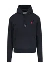 Ami Alexandre Mattiussi Ami Black Cotton Hoodie With Embroidered Logo And Functional Pockets In Black