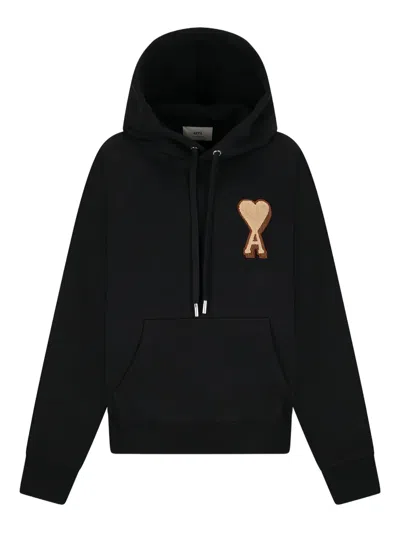 Ami Alexandre Mattiussi Ami Paris Black Hoodie Camel Logo Patch