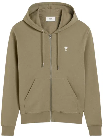 Ami Alexandre Mattiussi Heart Friend Hoodie With Drawstring Hood In Green