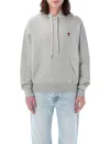 Ami Alexandre Mattiussi Ami De Caur-embroidered Cotton Hooded Sweatshirt In Grey Melange
