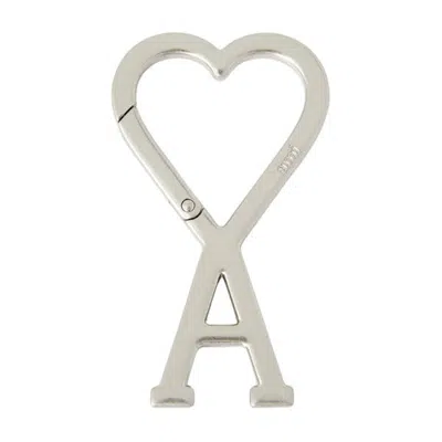 Pre-owned Ami Alexandre Mattiussi Ami De Coeur Hook Keyring In Vibrated Silver