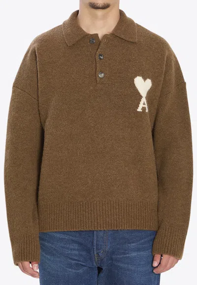Ami Alexandre Mattiussi Ami Paris Ami Paris Wool Polo Sweater With Ami De Coeur Logo In Multi
