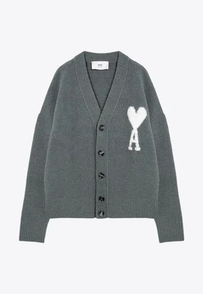 Ami Alexandre Mattiussi Ami De Coeur Intarsia Knit Cardigan In Gray