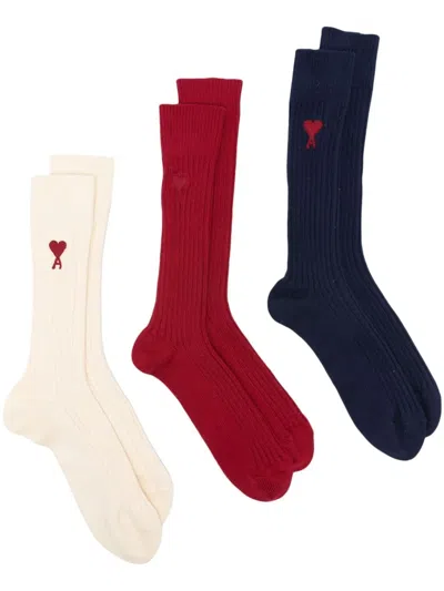 Ami Alexandre Mattiussi Ami De Coeur Intarsia-knit Socks (pack Of Three) In Multi