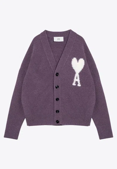 Ami Alexandre Mattiussi Ami De Coeur Intarsia Knit Turtleneck Sweater In Purple