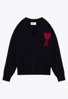 AMI ALEXANDRE MATTIUSSI AMI DE COEUR INTARSIA KNIT WOOL CARDIGAN