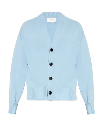 Ami Alexandre Mattiussi Ami De Coeur Intarsia-logo Cardigan In Blue
