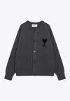 Ami Alexandre Mattiussi Ami Paris Ami De Coeur Heather Grey Wool Cardigan In Gray