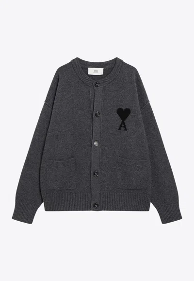 AMI ALEXANDRE MATTIUSSI AMI DE COEUR INTARSIA WOOL CARDIGAN