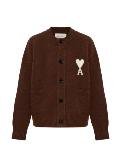 Ami Alexandre Mattiussi Ami De Coeur Intarsia-knit Cardigan In Brown