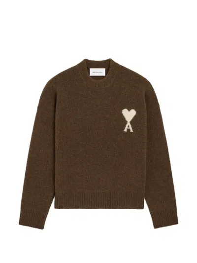 Ami Alexandre Mattiussi Ami De Coeur Intarsia-knit Jumper In Brown