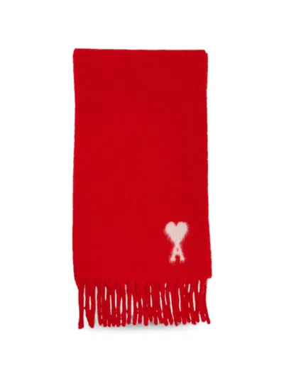 Ami Alexandre Mattiussi Ami De Coeur Intarsia-knit Scarf In Red